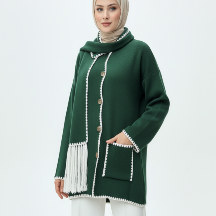 Kadın Nakış Detaylı Atkılı Yumuşak Ceket - Yeşil