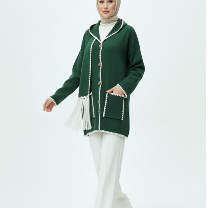 Kadın Nakış Detaylı Atkılı Yumuşak Ceket - Yeşil