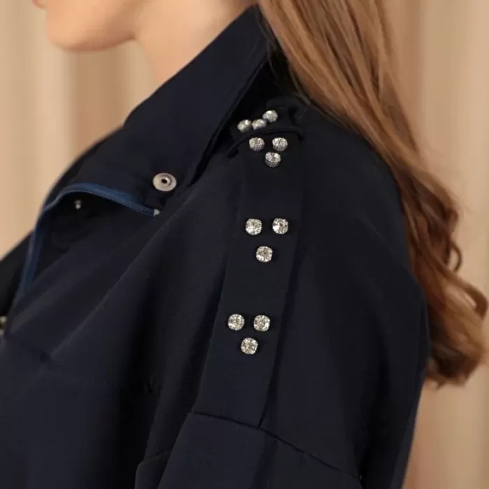 Atlas Kumaş Fermuarlı Yaka Kuşak Detaylı Kadın Ceket