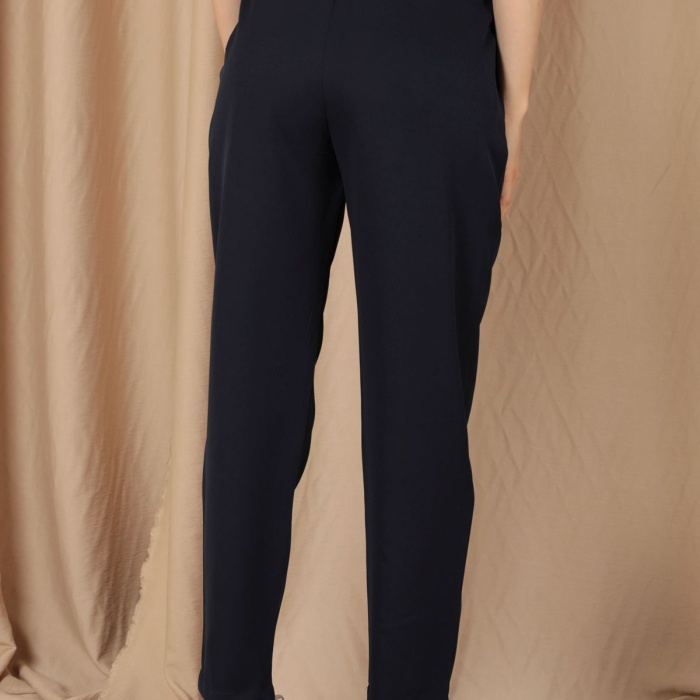 Beli Lastikli Düz Kadın Lacivert Pantolon