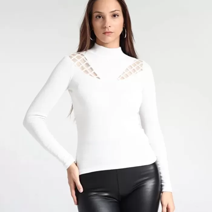 Kadın Desenli Dantel Detaylı Likralı Bluz