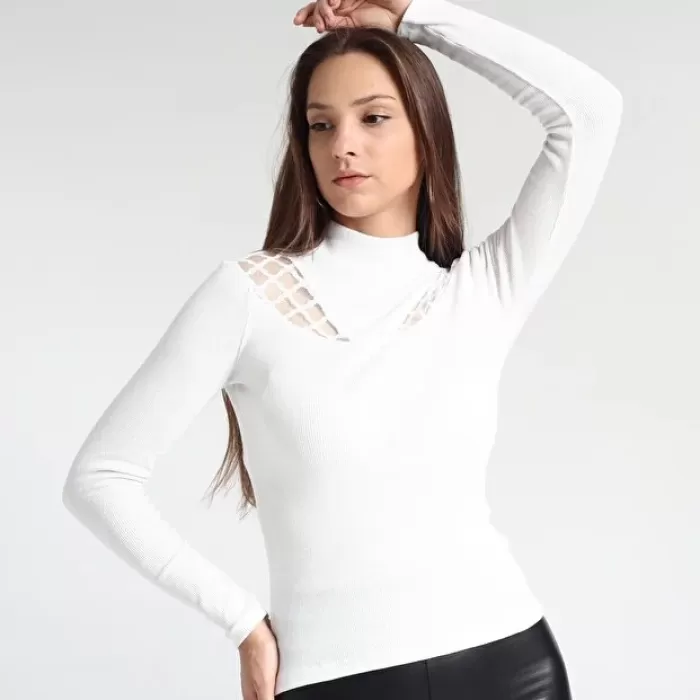 Kadın Desenli Dantel Detaylı Likralı Bluz