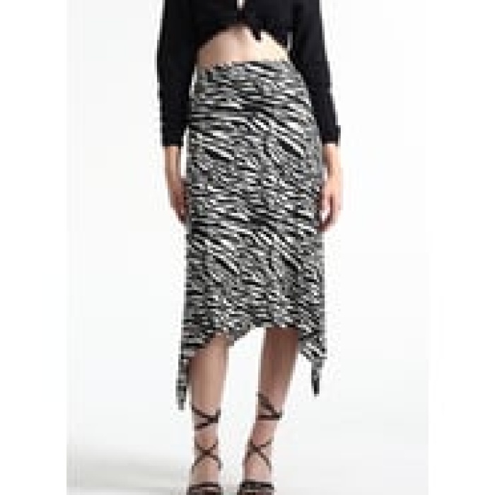 Kadın Belden Oturmalı Çizgili Krep Etek