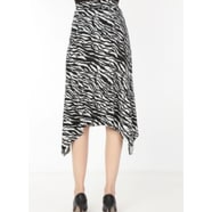 Kadın Belden Oturmalı Çizgili Krep Etek