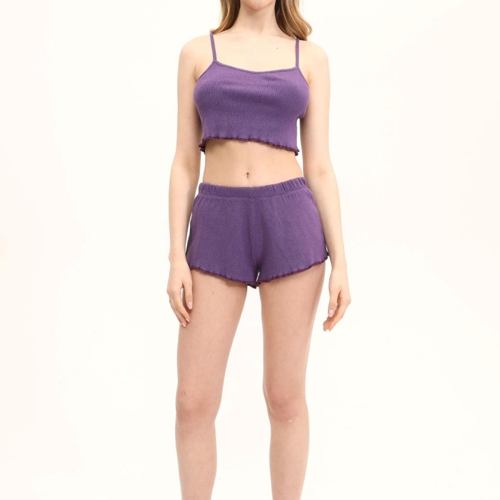 Kadın Mor Şort Crop Alt Üst Takım