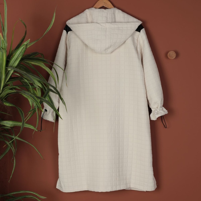 Deri Kumaş Garni Detay Jakar Kadın Trençkot-Bej