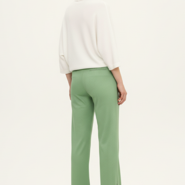 Mint Yeşili Krep Kumaş Yüksek Bel Bol Paça Kadın Pantolon
