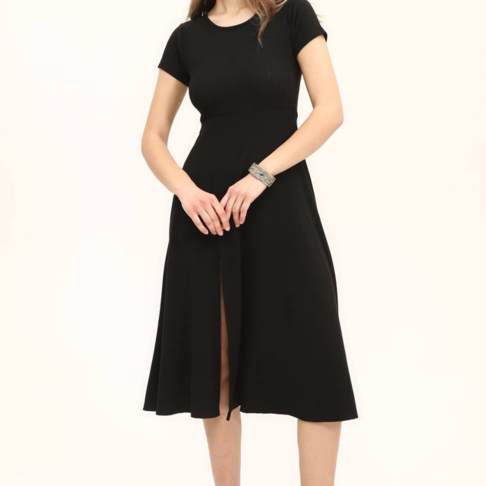 Kadın Renkli Belden Oturma Eteği Yırtmaçlı Salaş Elbise