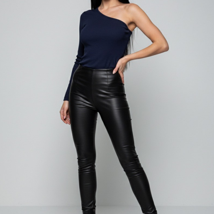 Lacivert Tek Omuz Uzun Kollu Kaşkorse Kadın Bluz