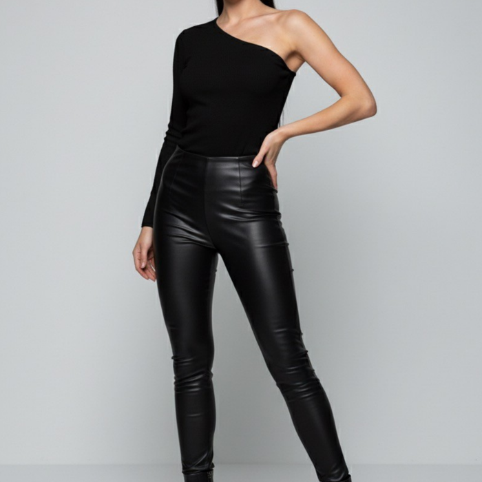 Siyah Tek Omuz Uzun Kollu Kaşkorse Kadın Bluz