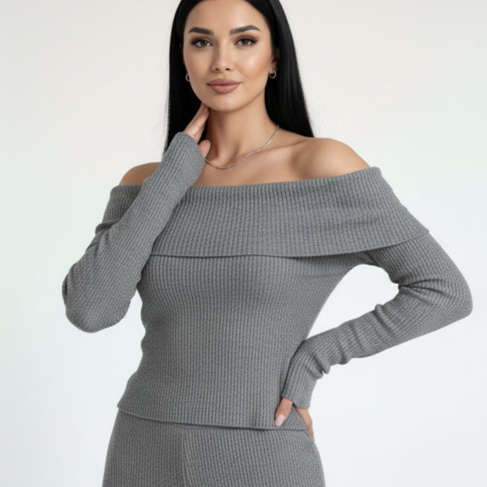 Kadın Madonna Yaka Gri Alt Üst Takım