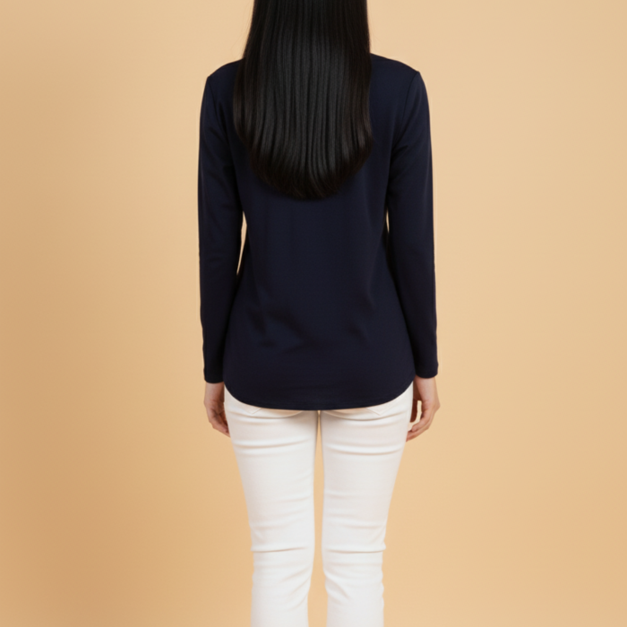Kadın V Yaka Lacivert Viskon Bluz