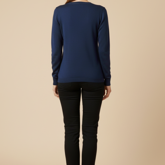 Kadın V Yaka Mavi Triko Kazak