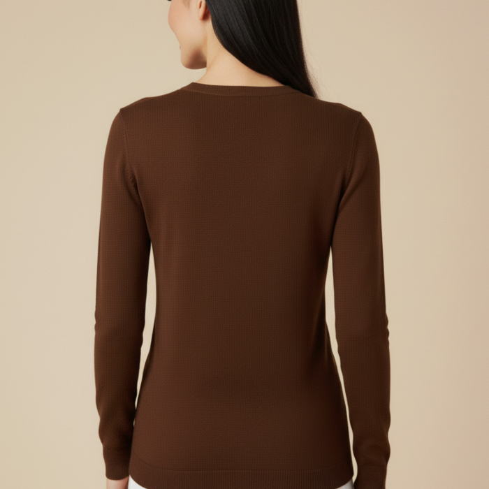 Kadın Kahverengi Triko Yuvarlak Yaka Kazak