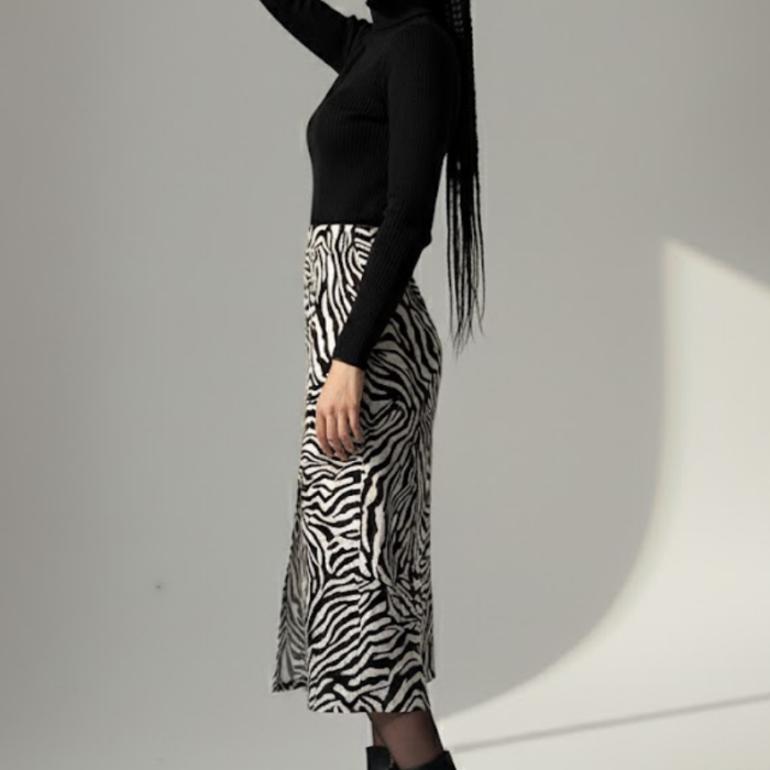 Kadın Zebra Desen Midi Boy Etek
