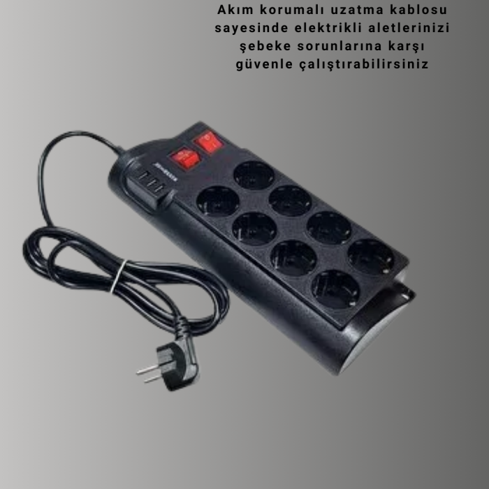 KESGİN MARKET®2 Metre Güçlü Çoklu Priz 8 Soket