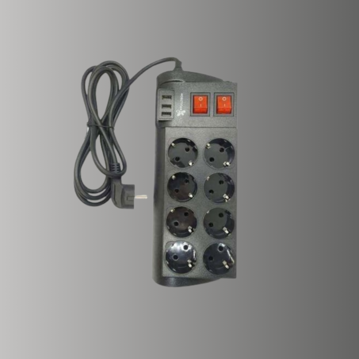 KESGİN MARKET®Akım Korumalı 8’li Priz 3 USB’li Uzatma Kablosu Isıya Dayanıklı 2 Metre