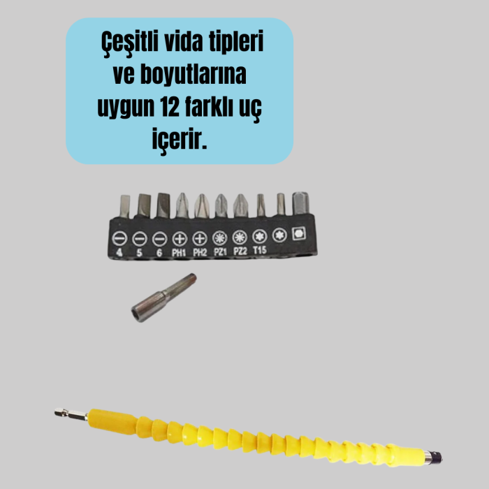 KESGİN MARKET®Akrobat Vidalama Uç Seti 12 Parça Profesyonel Dar Alan Kullanım