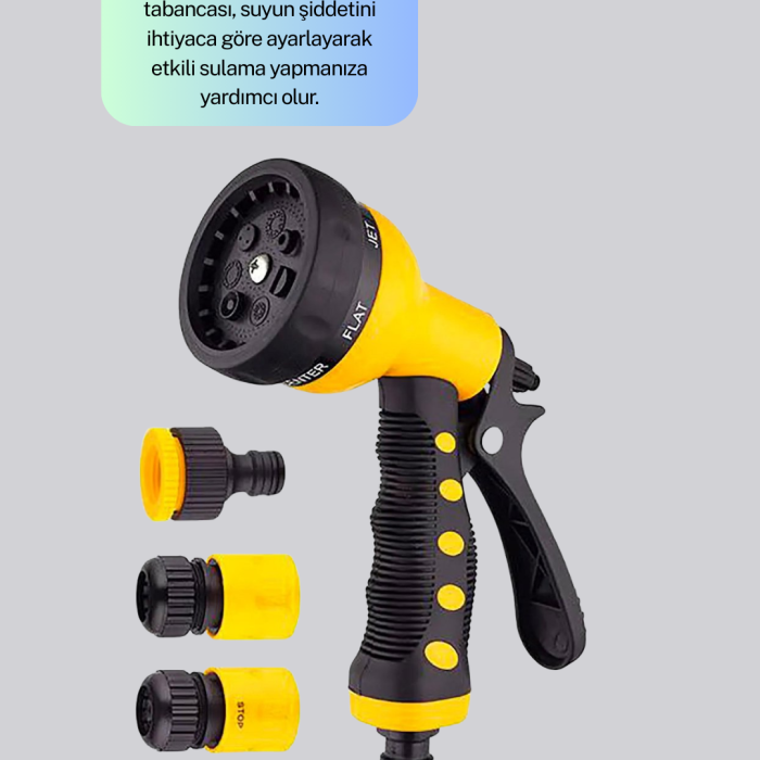 KESGİN MARKET®Ayarlanabilir Basınçlı 8 Modlu Bahçe Sulama Tabancası Hortum Aparatı