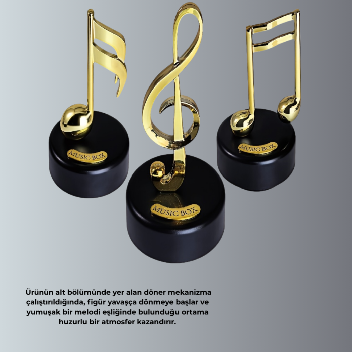 KESGİN MARKET®Sol Anahtarı Figürlü Dönen Müzik Kutusu Altın Renk Dekoratif
