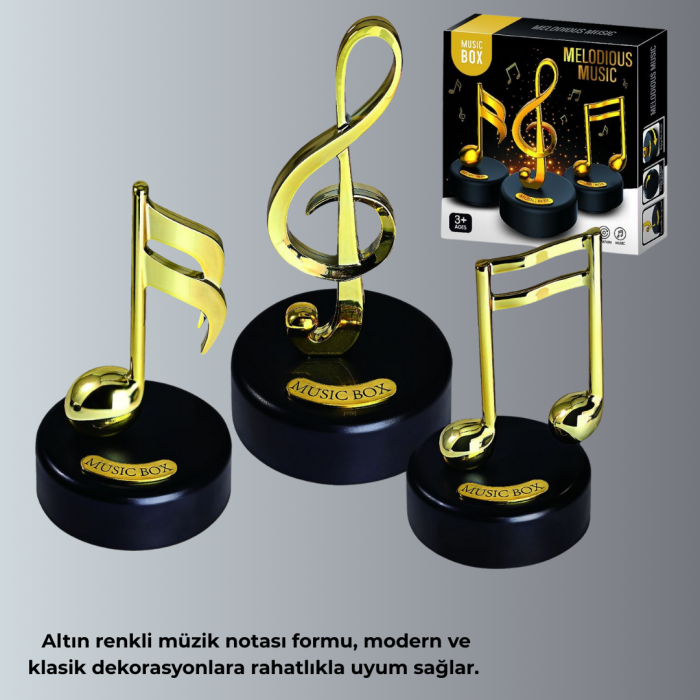 KESGİN MARKET®Sol Anahtarı Figürlü Dönen Müzik Kutusu Altın Renk Dekoratif