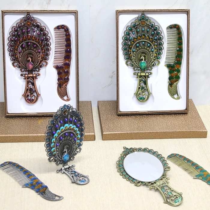 KESGİN MARKET®Tavuskuşu Katlanabilir Ayna Ve Tarak Seti Büyük Boy