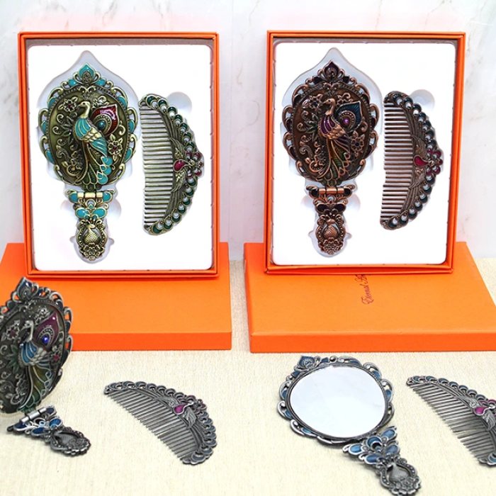 KESGİN MARKET®Tavuskuşu Katlanabilir Ayna Ve Tarak Seti Orta Boy