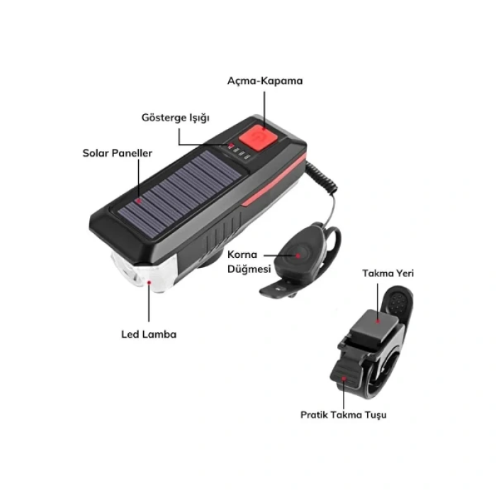 KESGİN MARKET®Güneş Enerjili Bisiklet Işıklı Korna