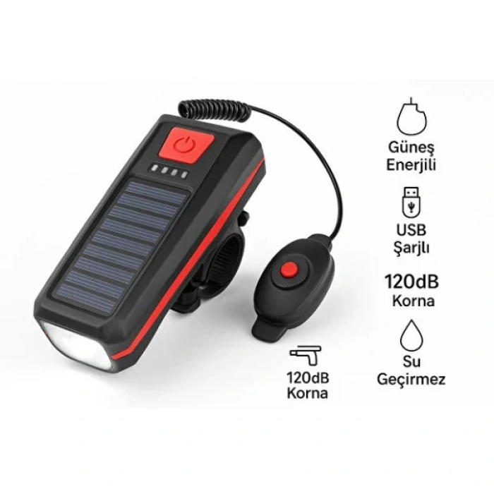 KESGİN MARKET®Güneş Enerjili Bisiklet Işıklı Korna