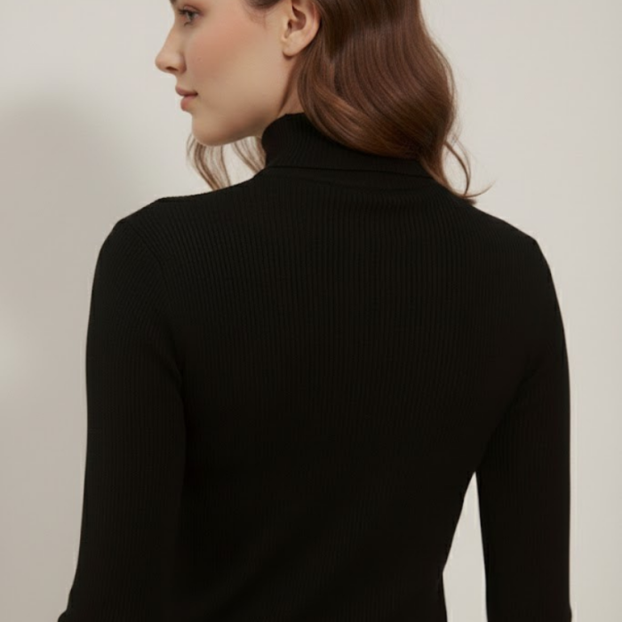 Kadın Siyah Pamuklu Kaşkorse Yarım Balıkçı Yaka Pencere Detaylı Taş İşlemeli Cut Out Bluz