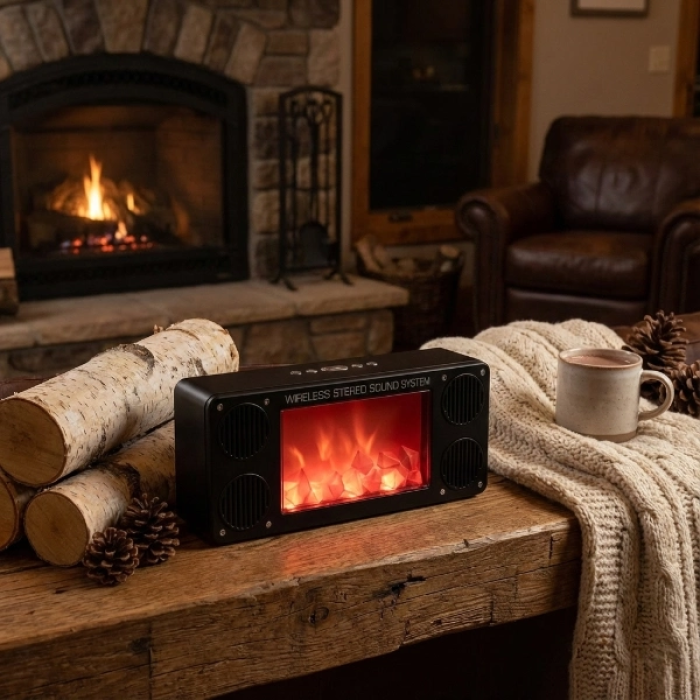 Alev Şömine Efektli Bluetooth Hoparlör Siyah