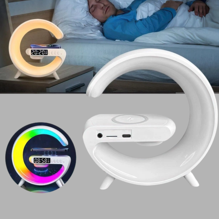 Bluetooth Hoparlörlü RGB Atmosfer Lambası Kablosuz Şarj ve Saat Özellikli