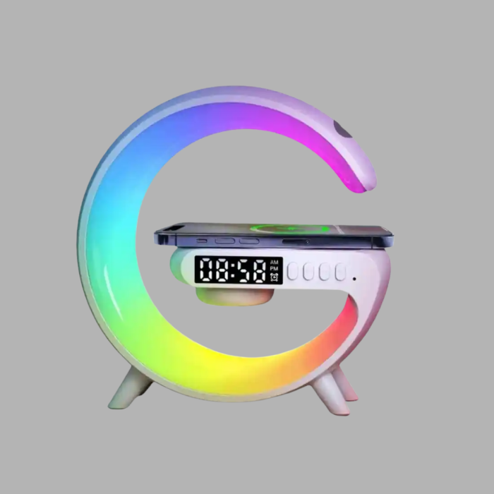 Bluetooth Hoparlörlü RGB Atmosfer Lambası Kablosuz Şarj ve Saat Özellikli