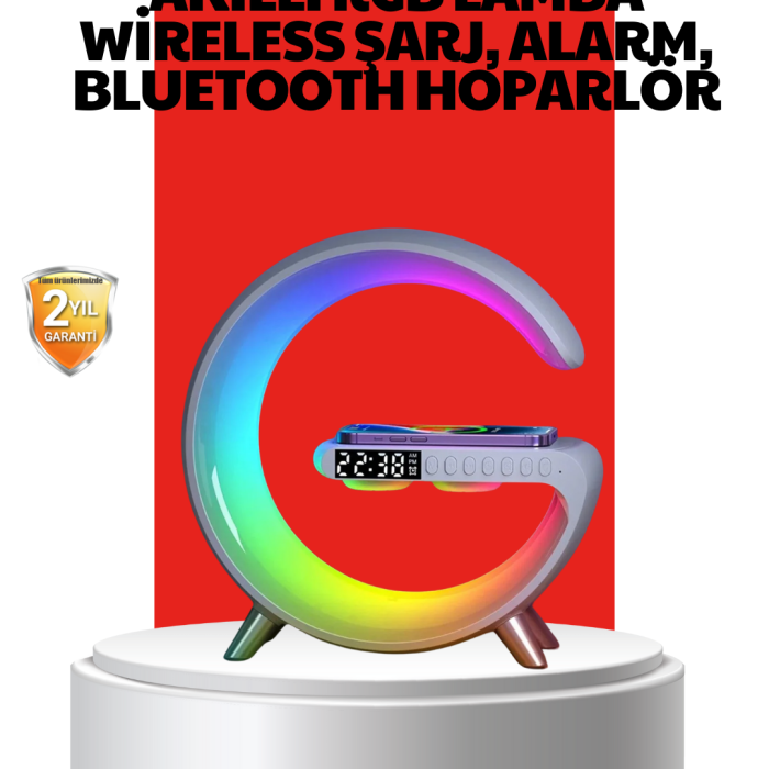 Kablosuz Şarjlı Atmosfer Lambası Bluetooth Hoparlör ve Akıllı Alarm Özellikli
