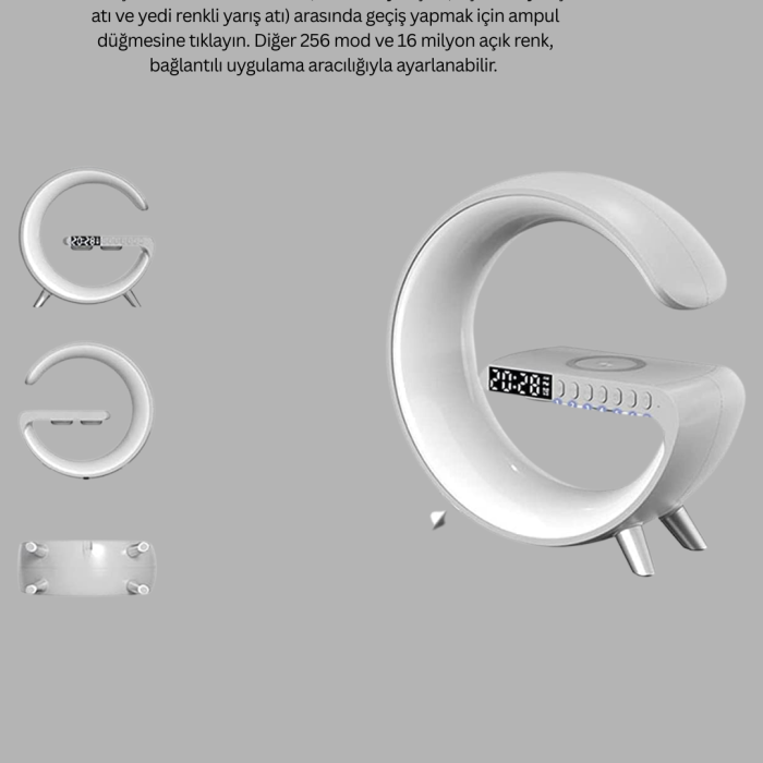 Kablosuz Şarjlı Atmosfer Lambası Bluetooth Hoparlör ve Akıllı Alarm Özellikli