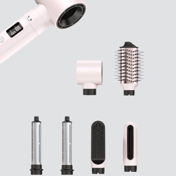 6-in-1 Saç Şekillendirme Seti Yüksek Hızlı Motor Negatif İyon LCD Ekran