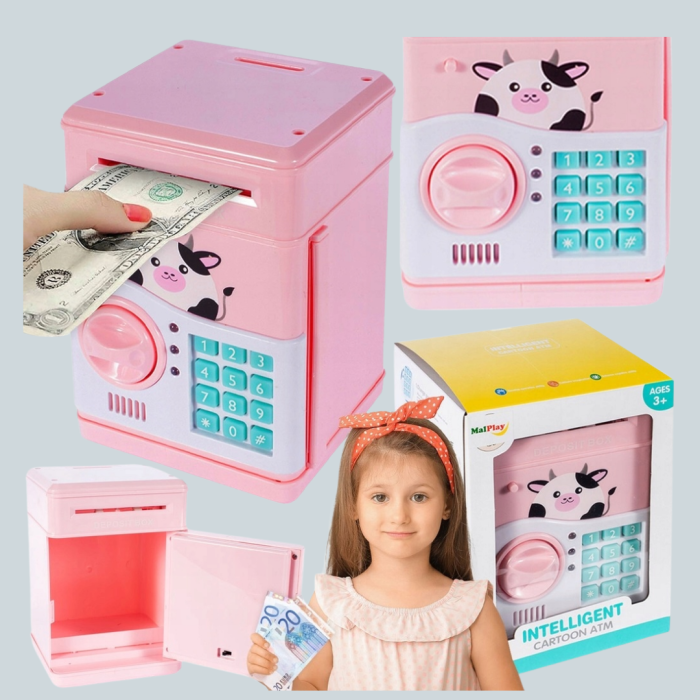 Pembe Elektronik Şifreli Otomatik Para Çeken ATM Kumbarası