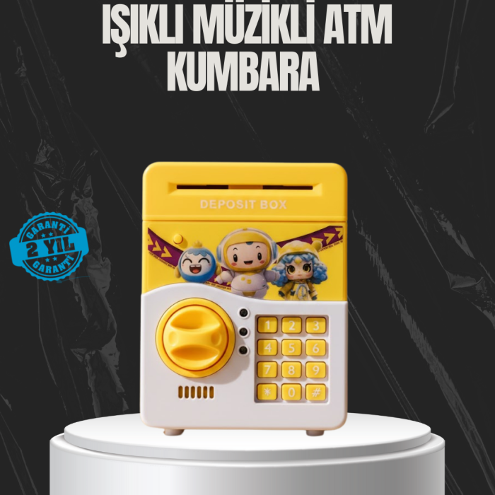 Sarı Renk Otomatik Para Çeken Şifreli Çocuk Kumbarası