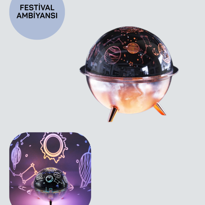 Yıldızlı Gökyüzü Efektli Uzay Temalı Nemlendirici Lamba