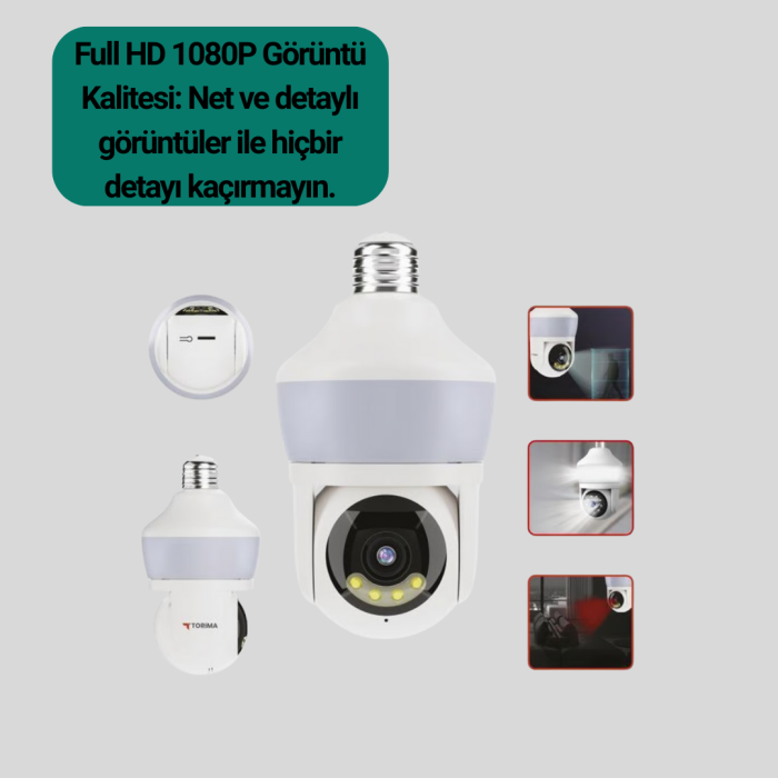 1080P Görüntü Kaliteli Wi-Fi Ampul Tipi Güvenlik Kamerası