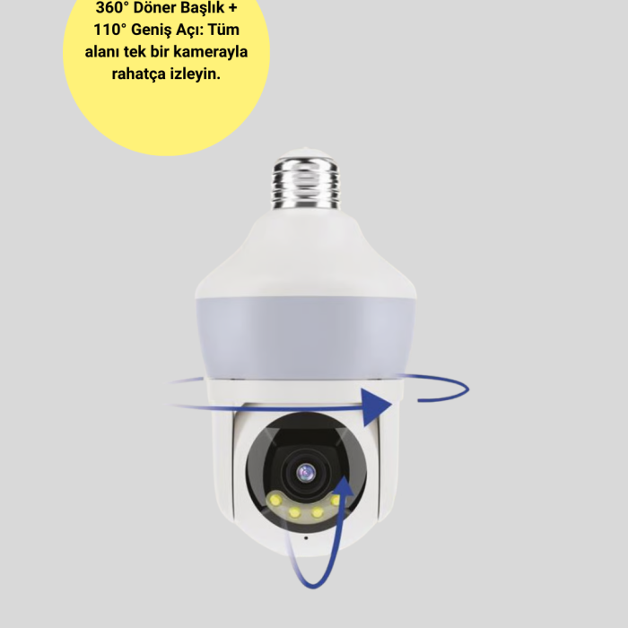360° Full HD Wi-Fi Akıllı Ampül Kamera Gece Görüşlü