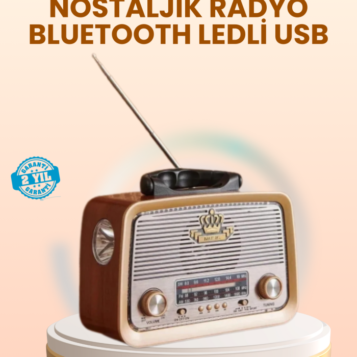 Eskitme Tasarımlı Ahşap Bluetooth Radyo LED Aydınlatmalı