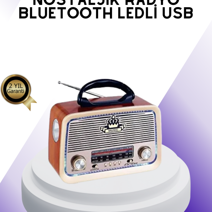 Nostalji Bluetooth Radyo FM AM SW Ahşap Eskitme Tasarım