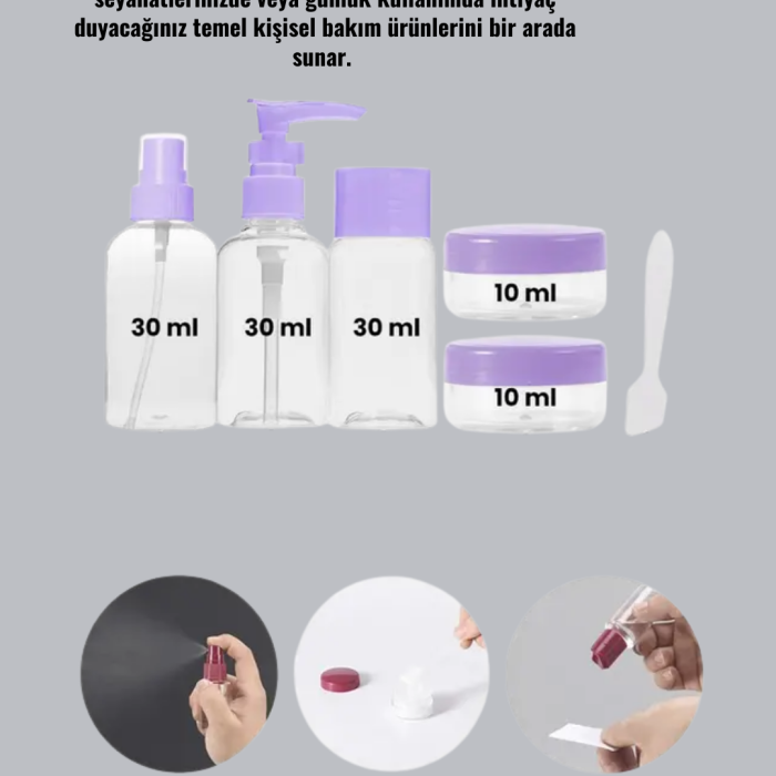 Seyahat Banyo Seti 5 Parça Şeffaf Taşıma Çantalı 30 ml