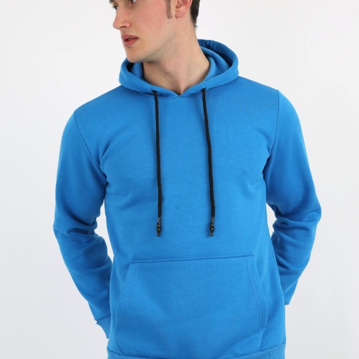 Üç İplik Şardonlu Kapşonlu Düz Erkek Günlük Sweatshirt