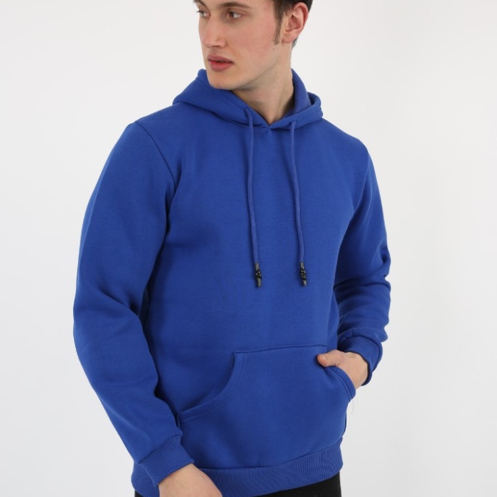 Üç İplik Şardonlu Kapşonlu Düz Erkek Günlük Sweatshirt