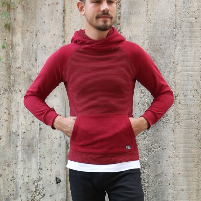 Üç İplik Şardonlu Kumaş Kapşonlu Kanguru Cepli Alttan Çıkmalı Erkek Günlük Sweatshirt