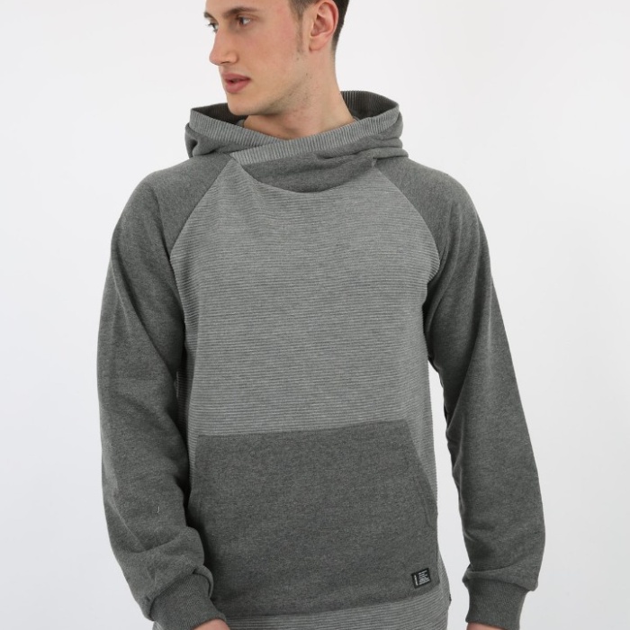 Üç İplik Şardonlu Kumaş Kapşonlu Kanguru Cepli Alttan Çıkmalı Erkek Günlük Sweatshirt