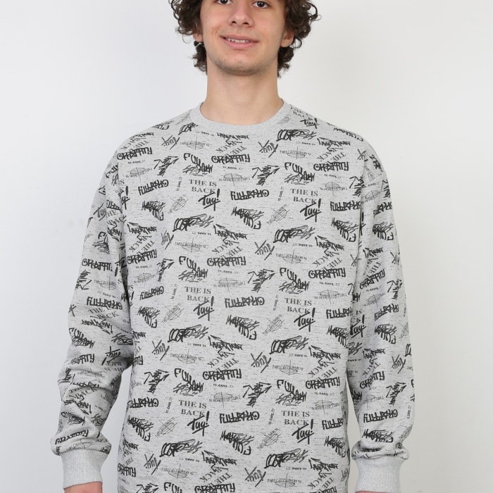 İki İplik Yazı Baskılı Oversize Erkek Günlük Sweatshirt
