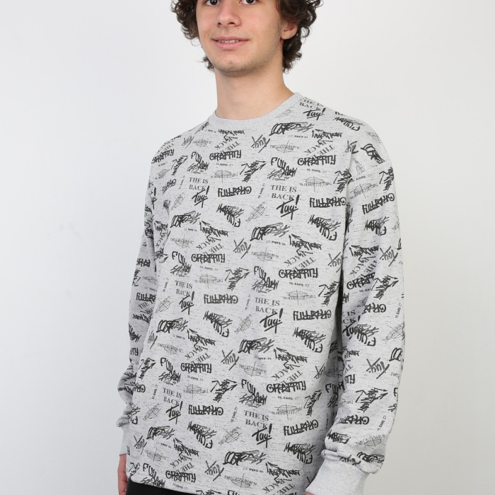 İki İplik Yazı Baskılı Oversize Erkek Günlük Sweatshirt
